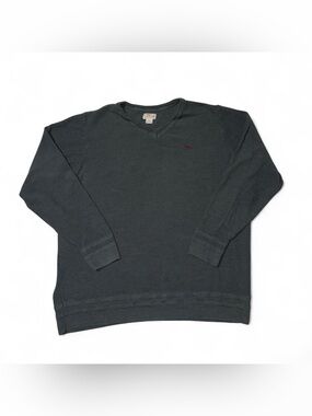 Men's Charcoal V-Neck Sweater with Embroidered Logo